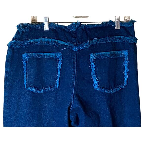 Boho Dyed Denim Raw Edge Waist/Hems Low Rise Cowgirl Chic Jeans Designed In NYC - Picture 6 of 11